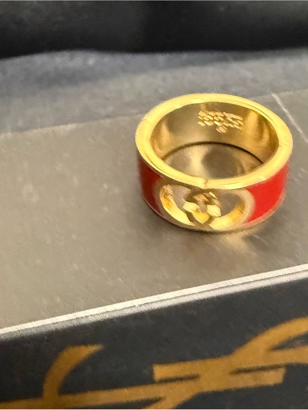 Gucci Gold-Tone Double G Ring with Red Enamel